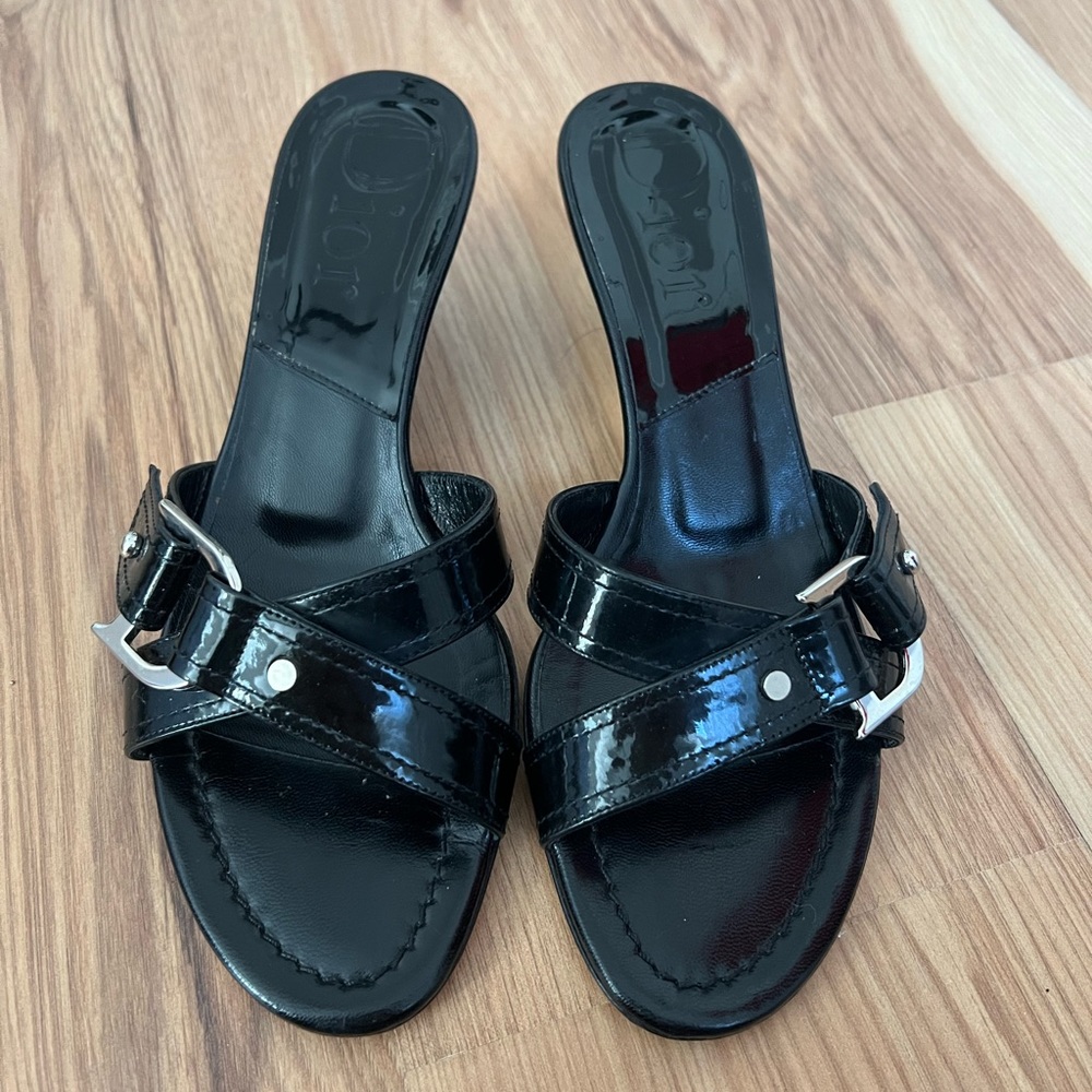 Christian Dior Wedge Sandal - great vintage condition! size 37 black patent